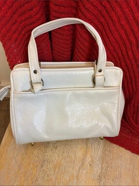 Vintage White Structured Vinyl  Handbag with Top Handles